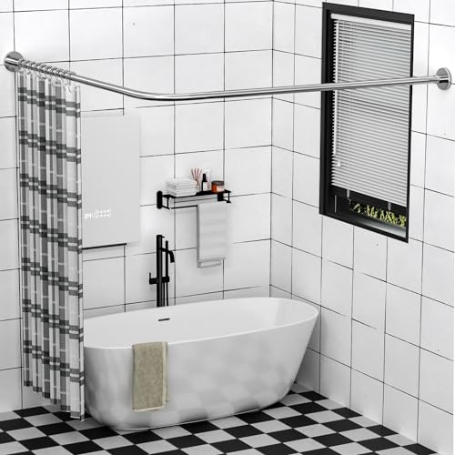 Asta per tenda da doccia in acciaio inox 304 estensibile a forma di L per vasca da bagno ad angolo (61-175,3 x 180,3-215,9 cm, dimensioni massime 114 pollici), installazione senza trapano, per