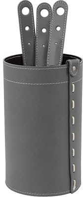 LIMAC Design BATLY, 3-teiliges Kaminbesteck mit Ledertasche, Kaminzubehör Modern Design, Kamingarnitur aus 3 Teilen, mit Lederbehälter, Hergestellt in Italien. Grau