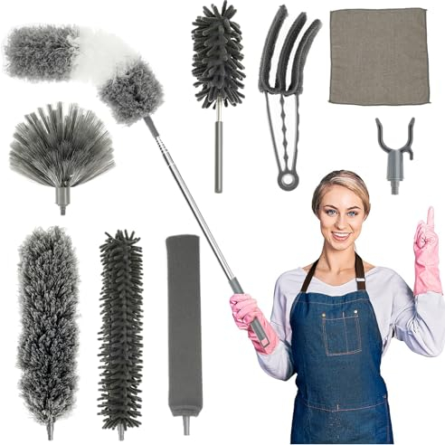 10 Pezzi Spolverino per Polvere,Set di Togli Ragnatele Allungabile 41-238cm,Spolverino Microfibra Lavabile,Scopa Polvere Pulizia Ventilatori Soffitto,Tapparelle,Ragnatela, Tetti(10Pcs)
