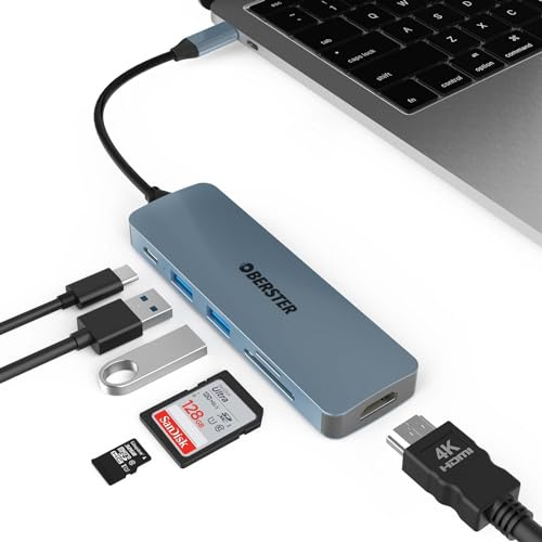 Adaptador USB C, Hub USB C HDMI, USB 3.0 HUB, Adaptador 6 en 1 USB C con 2 x USB 3.0, 4K HDMI, 100 W PD, Lector de Tarjetas SD/TF para Ordenador portátil, Windows