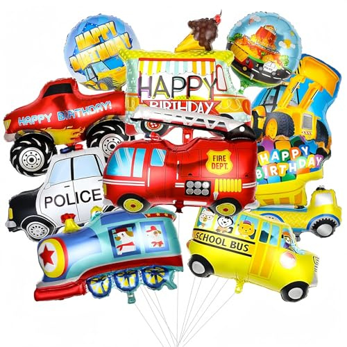 Bagger Ballon Geburtstag, 10 Stück Auto Geburtstag Folienballon, Geburtstags Party Ballons, Folienballon Truck, für Thema Party Dekorationen