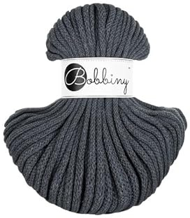 Premium Baumwoll-Flechtschnur - 5mm x 50m - Vielseitige Makramee-Kordel für Stricken, Weben, DIY-Basteln und Heimdekoration - Hochwertige Bunte Bastelschnur - Charcoal