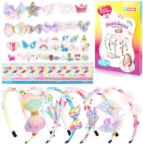 Einhorn Haarreifen Bastelset für Mädchen ab 4-12 Jahre, Haarreif und Haarschmuck basteln, Geburtstagsgeschenk