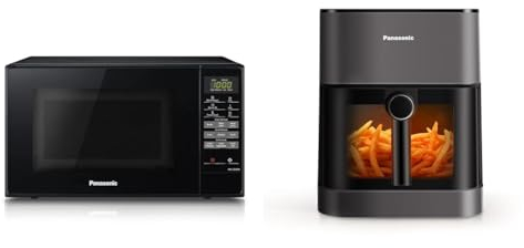 Panasonic NN-E28JBMBPQ Compact Solo Microwave Oven with Turntable, Black and Panasonic NF-CC500SXC Air Fryer With Viewing Window, Matt Grey