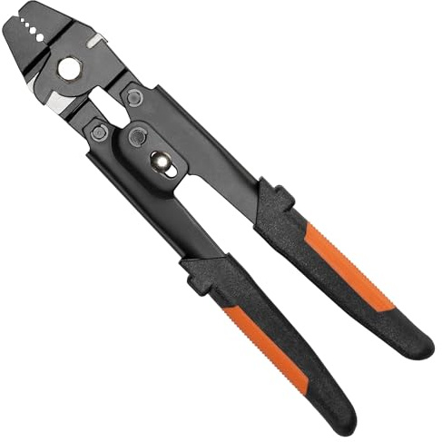 Wirefy Short Handle Wire Rope Crimping Tool - Professional-Grade 2-in-1 Cutting & Cable Swaging Functionality - Hand Cutter/Crimper Kit with 150 Loop Sleeves - Anti-Slip TPR Handle