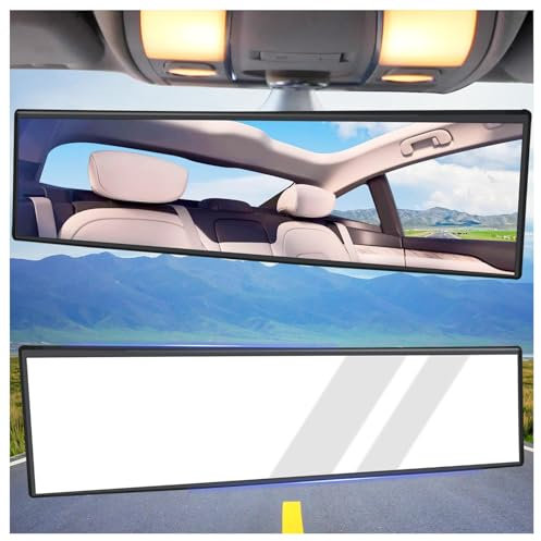 Upgrade Wide Angle 31cm Interior Clip-on Panoramic Rear View Mirror Anti Glare Universal Mirrors Accessories Compatible with Car SUV Truck