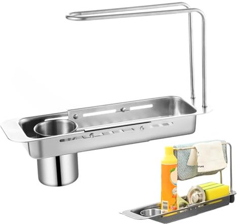 Wäscheständer für Küchenspüle, Wäscheständer für Küchenspüle - Schwammhalter-Spülbeckenregal - Edelstahl-Organizer für Spülbecken, Abtropfgestell mit Utensilienhalter, erweiterbar für die Küchentheke