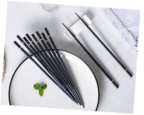 Garneck Baguettes à Tête Pointue Noires En Alliage Solide Anti-brûlures, Lot De 5 Paires Pour Maison Et Service Alimentaire