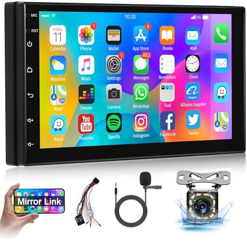 Hodozzy Android Autoradio Doppel Din 7 Zoll Touchscreen Bildschirm GPS Navi, WiFi, Bluetooth Freisprecheinrichtung, 2 Din Autoradio Mirror Link Android/iOS, FM-RDS-Radio, Rückfahrkamera, USB, SWC