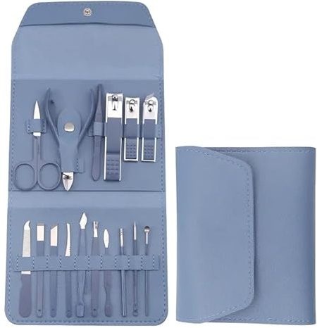 Maniküre Set aus PU-Leder - 16-teilig – Premium Nagelpflege Set, Profi Pediküre & Maniküre Kit für Damen & Herren, Nagelschere, Nagelknipser & Pflegewerkzeuge (Blau 16/pcs)