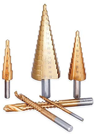 Jeu de forets pas à pas avec rainures hélicoïdales, foret à trou de tige droit, jeu de forets d'escalier HSS pour outils électriques Foret à trou 3/6/8 mm Mèche à noyau enduit