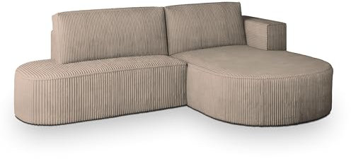 Masseno Ecksofa CORTIO P R-S mit Schlaffunktion L-Form, Sofa mit Bettkasten, Wohnzimmersofa, Couch, Soffa, Bettsofa, Couchgarnitur- Beige, POSO 02
