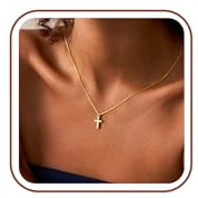 TINGN Gold Tone Cross Necklace for Women 14K Gold Plated Dainty Tiny Cross Pendant Necklace Trendy Choker Necklaces Jewellery for Women Girls