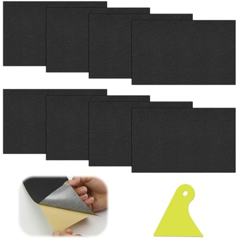 8 Stück Kunstleder Selbstklebend 20x30cm Lederflicken Selbstklebend | Verschleißfest und Kratzfest, Leder Reparatur Set, für Leder Reparatur und Renovierung(Schwarz)