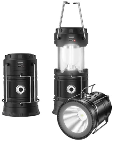 Rechargeable Solar Camping Lantern with USB Charger – Collapsible 2-in-1 LED Lantern & Flashlight – Ideal for Emergency, Hiking, Outdoor Adventures