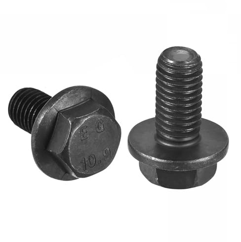 TA-VIGOR 6Pcs M10 x 20mm Hex Flange Bolts, 10.9 Grade Carbon Steel Hex Head Screws, Flanged Hexagon Bolts for Construction, Machine Tools, and DIY Projects Black