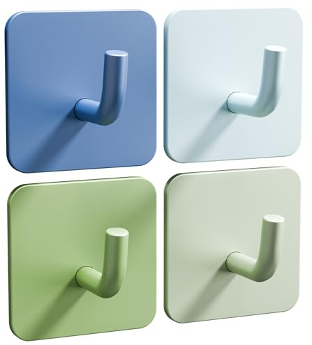 DEKAZIA® 4er-Set Kindergarderobe Jungen, Kleiderhaken Kinder Klebehaken | Garderobenhaken, blau, grün, selbstklebend, ohne Bohren, Kinderzimmer, Wandhaken, Kinderhaken, für Kindergarten & Kita