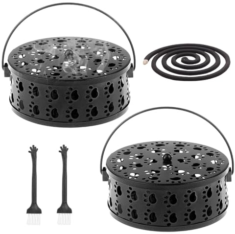 2 Pièces Support Serpentin Anti Moustique en Fer, Design Creux en Forme de Griffe de Chat, Diamètre 13,5 cm, Portable avec 2 Brosses, pour Le Camping, Les Voyages et la Randonnée (Noir)