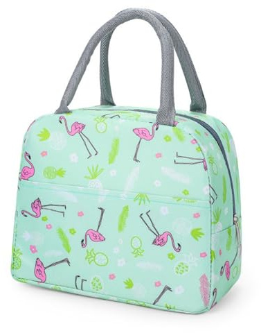 KASESSS Sac Isotherme Repas, Petit Sac Repas Isotherme, Lunch Bag pour Femme et Enfant, sac Lunch Box Motif Flamant, Portable Sacs Isothermes, Sacoche isotherme pour École Bureau Pique-Nique(Vert)