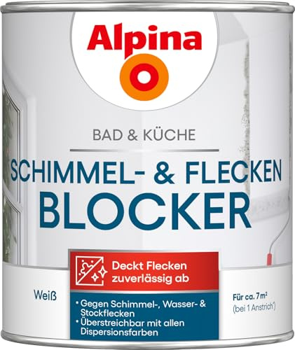 Alpina Bad & Küche Schimmel- & Flecken-Blocker – weiße Anti Schimmel Farbe zur Abdeckung von Schimmelflecken und Verfärbungen, wasserbasierte Schimmelfarbe - 0,75L