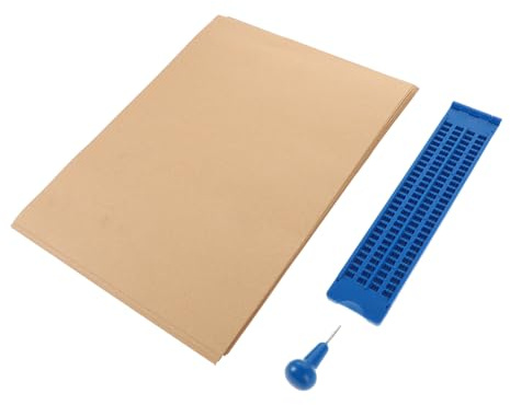 Lavagna Braille Didattica 4 Linee 28 Celle Blu Plastico | Kit Scrittura Braille con Stylus e Carta, Festa Scuola Decor, per Studenti e Learners