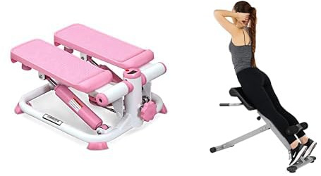 Sunny Health and Fitness Exercise Stepping Machine, Portable Mini Stair Stepper + 45 Degree Hyperextension Roman Chair, Steel, Grey, One Size SF-BH6629