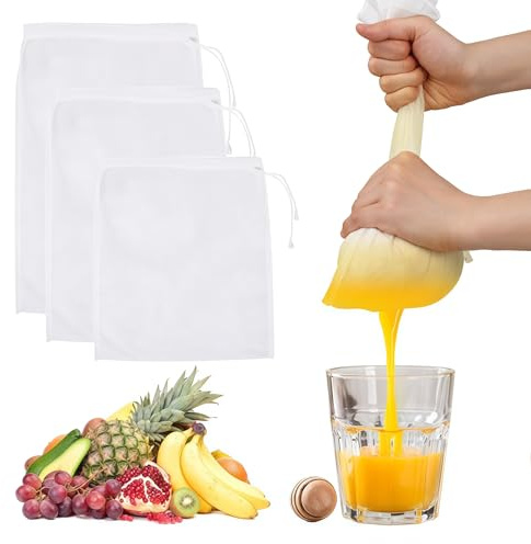 OIXEYA Etamine pour Confiture, 3 Pcs Etamine Alimentaire, Lait Vegetal, Sac Filtrant, pour Jus de Légumes et Fruits, Café, Lait Avoine, Lait Vegetal(3 tailles)