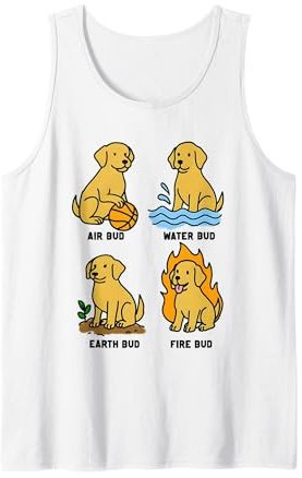 Elemental Bud Air Water Earth and Fire Tank Top, Men, White, Medium