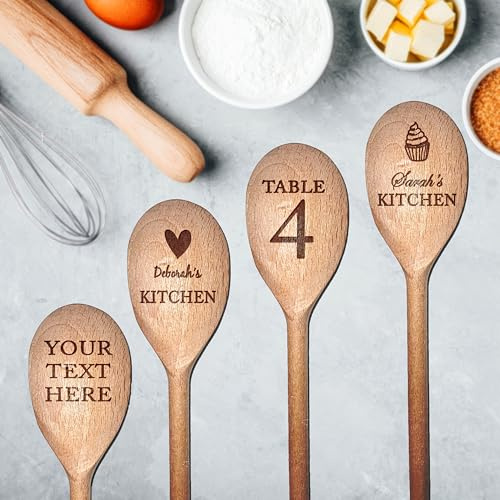 Personalised Beech Wood Wooden Mixing Spoon/Cooking Utensil, Any Text or Message can be Engraved, Gift for Any Occasion