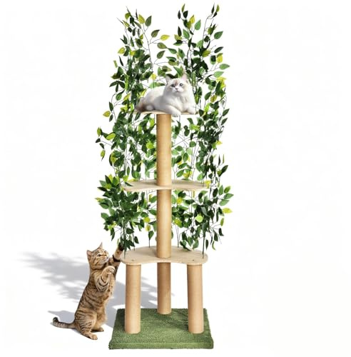 Generisch kratzbaums Mit Blättern Aus Holz – Großer Mehrstöckiger Katzenkratzbaum Mit Sisal-Säulen, Natürliches Design Zum Klettern, Spielen Und Ausruhen Für Katzen Jeden Alters