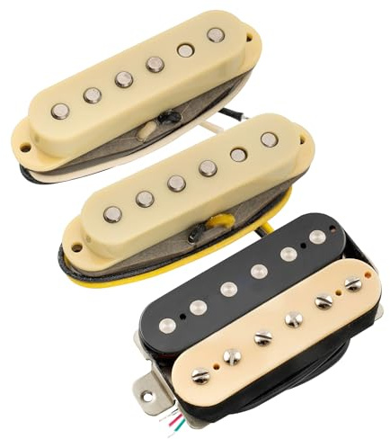 Musiclily Pro ST-TX Alnico 5 Staggered Single Coil Pickups and Uncovered Humbucker ST-HSS Neck Middle Bridge Pickups Set for Strat Style Electric Guitar, Zebra