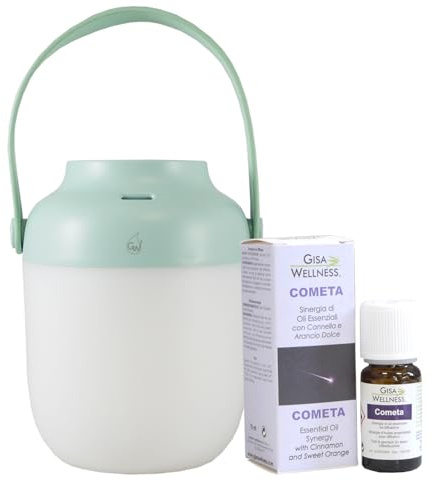 Gisa Wellness Lucciola diffusore oli essenziali batteria ricaricabile usb e Sinergia Cometa puri per purificazione e vitalità portatile senza fili, da auto e ufficio