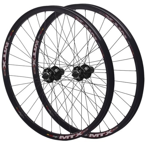 26/27,5/29 Mountainbikehjulset Snabbkoppling MTB Hjul Skivbroms Dubbelväggiga Fälgar Ultralätta 32H Framhjul Bakhjul QR 100/135mm, For 7-12s HG Kassett(Black,26'')