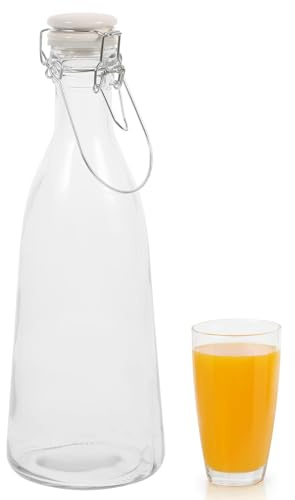 Toyvian Botella de Vidrio de 1000 Ml con Tapa, Botella Dispensadora de Bebidas y Vinagre, Sellado Hermético para Jugos, Condimentos y Uso Doméstico en Cocina