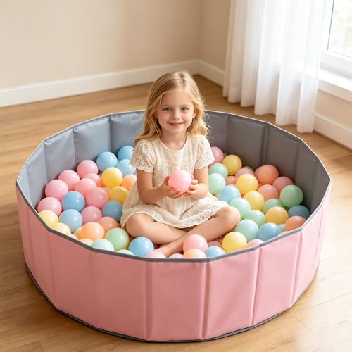 Baby Ball Pit, Foldable Ball Pit, 80cm Foldable Kids Ball Pool, Portable Ocean Ball Pits for Baby Toddler Boys Girls Dogs Cats Indoor Outdoor Garden, Pink