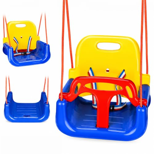 Trintion 3-in-1-Babyschaukel mit hoher Rückenlehne – für Garten und Spielplatz, inklusive Verstellbarer Seile und Sicherheitsgurt
