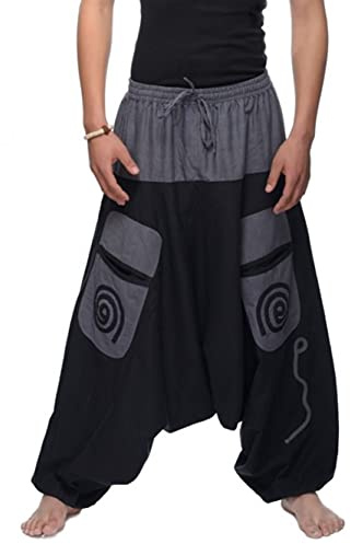 Simandra Haremshose I Grau (L-XL) I Fair gehandelte Unisex Aladinhose mit Stickereien I Bequeme und vielseitig einsetzbare Pumphose I Baggy Hose I Handgemacht in Nepal