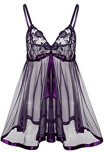 Boowhol Damen Reizwäsche Tief V-Ausschnitt Negligee Sexy Transparent Spitze Chiffon-Kleid Babydoll Dessous-Sets Kleid Spitze Reizvoll Babydolls Nachtmäntel mit G-String,Übergröße- größe XL-5XL (5XL)