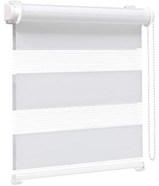 Victoria M. Zevra Doppelrollo Duorollo, Klemmrollo ohne Bohren, Lichtdurchlässige/Verdunkelnde Streifen, für Fenster und Türen, 85 x 160 cm, Weiß