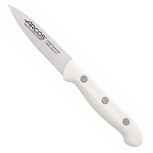 Arcos Coltello per Sbucciare in Acciaio Inossidabile Nitrum, Manico Ergonomico in Polipropilene, Ideale per Frutta e Verdura, Lama da 80 mm, Bianco, Serie Artika
