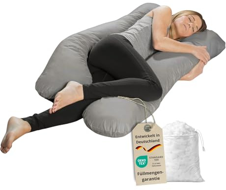 sleepling Schwangerschaftskissen, Seitenschläferkissen, Stillkissen mit Bezug aus Mikrofaser, Schwangerschaft Kissen, Pregnancy Pillow, Waschbar, Oeko-TEX, Made in EU, 140x75x20 cm, grau