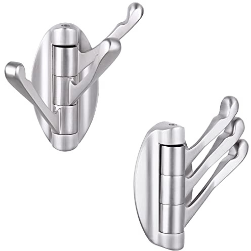 Angle Simple Foldable Swivel Towel Hook 2 PCS, Metal Flexible Coat Hook, Bath Towel Holder, Heavy Duty Robe Clothes Hanger for Bathroom RV Wall Mount, Brushed Nickel