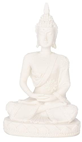 Méditation Assis Bouddha Grès Sculpture, 11 x 7 x 4 cm Rétro Zen Zang Décoration de la Maison Statue Bouddhisme Sculpture Art Créatif Résine Salon Décor de la Maison (Blanc)
