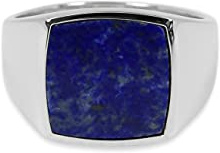Herren Silber Sigelring mit Stein blau quadratisch 925 Sterling Silber massiv poliert handgemacht | Hochwertiger Männer-Schmuck aus Deutschland mit Geschenk-Box (66)