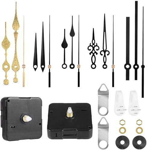 Lusee 2 Pezzi Movimento Meccanismo Orologio da Parete con 5 set di Diversi Stili Lancette Orologio per Parti Riparazione dell'Orologio Parete Sostituzione (13 mm / 0,51 Pollici, 13 mm / 0,51 Pollici)