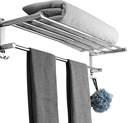 Handtuchhalter Ausziehbar 43-78CM Edelstahl Ohne Bohren Handtuchstange Wand Wandregal Geeignet für Badezimmer küche badetuchhalter (2-Lagiges Regal)