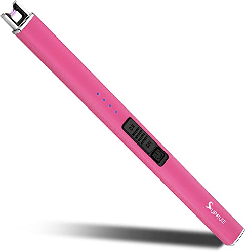 SUPRUS Fluorescent Lighter Glows in The Dark Arc Windproof Flameless USB Rechargeable Lighter with Safety Lock for Candle BBQ Camping in Party (Pink)