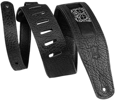 Levy's E-Gitarrengurt 2.5 Calaca Series Leather Guitar Strap with Skull Print Design, Schwarzer und weißer Totenkopf