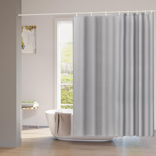 WOLTU Duschvorhang 180x180 cm Grau Textil, Wasserfest und Waschbar, Badvorhang aus Polyester Stoff mit 12 Duschvorhangringen für Dusche und Badewanne