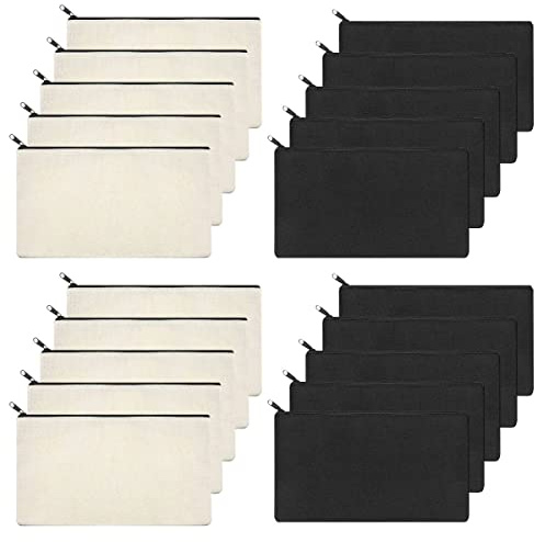 Astuccio Tela,Astuccio in Tela Bianco,Pochette Tela,20 Pezzi Astuccio per Matite Fai Da Te per Scuola,Trucco e Bricolage, Astuccio Bianco 21x13cm